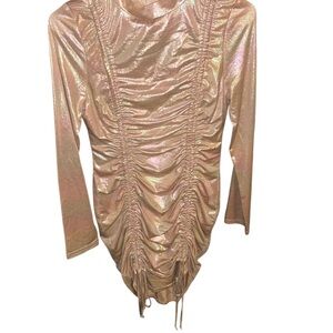 Shimmering Gold Ruched Long Sleeve Dress